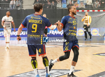 2024-03-30 - Drevy Paschal and Chema Marquez of Saint-Raphael during the French championship, Liqui Moly Starligue handball match between Cesson Rennes MH and Saint-Raphael VH on March 30, 2024 at the Glaz Arena in Cesson-Sévigné, France - HANDBALL - FRENCH CHAMP - CESSON RENNES V SAINT RAPHAEL - HANDBALL - OTHER SPORTS