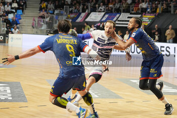 2024-03-30 - Romaric Briffe of Cesson Rennes and Chema Marquez, Drevy Paschal of Saint-Raphael during the French championship, Liqui Moly Starligue handball match between Cesson Rennes MH and Saint-Raphael VH on March 30, 2024 at the Glaz Arena in Cesson-Sévigné, France - HANDBALL - FRENCH CHAMP - CESSON RENNES V SAINT RAPHAEL - HANDBALL - OTHER SPORTS