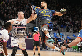 2024-03-30 - Micke Brasseleur of Saint-Raphael and Romaric Guillo of Cesson Rennes during the French championship, Liqui Moly Starligue handball match between Cesson Rennes MH and Saint-Raphael VH on March 30, 2024 at the Glaz Arena in Cesson-Sévigné, France - HANDBALL - FRENCH CHAMP - CESSON RENNES V SAINT RAPHAEL - HANDBALL - OTHER SPORTS