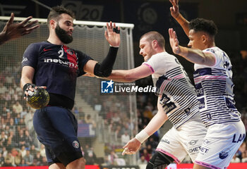 2024-04-17 - Ruben Marchan of Paris saint Germain and Romaric Guillo , Sylvain Hochet of Cesson Metropole HB during the French championship, Liqui Moly Starligue handball match between Cesson Rennes Métropole HB and Paris Saint-Germain on April 17, 2024 at Glaz Arena in Cesson-Sévigné, France - HANDBALL - FRENCH CHAMP - CESSON RENNES V PARIS SG - HANDBALL - OTHER SPORTS