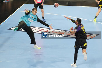 2024-04-30 - Valero Rivera of HBC Nantes and Dejan Milosavljev of Füchse Berlin during the EHF European League, Quarter-finals, 2nd leg handball match between HBC Nantes and Füchse Berlin on April 30, 2024 at H Arena in Nantes, France - HANDBALL - EHF EUROPEAN LEAGUE - NANTES V BERLIN - HANDBALL - OTHER SPORTS