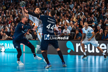 2024-05-31 - Ian TARRAFETA of PAUC and Nikola Karabatic of PSG and Luka Karabatic of PSG during the French championship Liqui Molly Starligue Handball match between Paris Saint-Germain Handball and PAUC (Pays d'Aix Université Club Handball) on May 31, 2024 at Accor Arena in Paris, France - HANDBALL - FRENCH CHAMP - PARIS SG V PAUC - HANDBALL - OTHER SPORTS