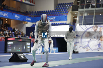 2024-01-13 - Enzo Lefort (FRA) won against HOIDA Danyil (UKR) 15/9 at round 64 during the Mazars Challenge International de Paris 2024, Foil World Cup on January 13, 2024 at Pierre de Coubertin stadium in Paris, France - FENCING - CHALLENGE INTERNATIONAL DE PARIS 2024 - FENCING - OTHER SPORTS