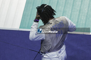 2024-01-13 - LEFORT Enzo (FRA) reacted after lost 14/15 against PAUTY Maxime (FRA) in round of 16 during the Mazars Challenge International de Paris 2024, Foil World Cup on January 13, 2024 at Pierre de Coubertin stadium in Paris, France - FENCING - CHALLENGE INTERNATIONAL DE PARIS 2024 - FENCING - OTHER SPORTS