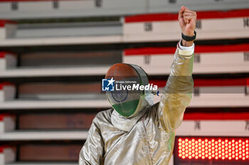 2024-03-01 - S.Karan (IND) celebrates the victory wins the preliminary stages of the men's sabre - FENCING TEAM WORLD CUP - FENCING - OTHER SPORTS
