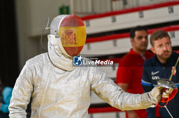 2024-03-01 - Detail of the Hernandez (Spain) fencer's helmet - FENCING TEAM WORLD CUP - FENCING - OTHER SPORTS