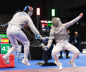 2024-06-23 - Basel Switzerland, 06/23/2024: YILDIRIM Enver (Turkey) against MADRIGAL Santiago (Spain) during Fencing Euro Basel 2024. Fencing Euro Basel 2024 took place at the St. Jakobshalle, in Basel.
Credit: Patrick Dancel/LiveMedia.
 - FENCINGEURO BASEL 2024 - FENCING - OTHER SPORTS