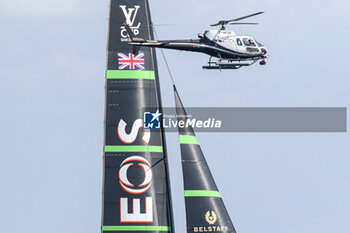 2024-08-29 - americas cup Ineos Britania (UK) and elicopter - AMERICA'S CUP - LOUIS VUITTON CUP - ROUND ROBIN 1 & 2 - SAILING - OTHER SPORTS