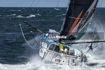 2024-09-27 - Sam Goodchild on Imoca Vulnerable - For the Planet during a training session prior the Vendée Globe 2024 on September 27, 2024, off Groix in France - SAILING - VENDEE GLOBE 2024 - SAM GOODCHILD - IMOCA VULNERABLE - HELICOPTER IMAGES - SAILING - OTHER SPORTS