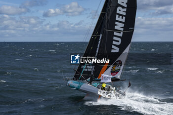 2024-09-27 - Sam Goodchild on Imoca Vulnerable - For the Planet during a training session prior the Vendée Globe 2024 on September 27, 2024, off Groix in France - SAILING - VENDEE GLOBE 2024 - SAM GOODCHILD - IMOCA VULNERABLE - HELICOPTER IMAGES - SAILING - OTHER SPORTS