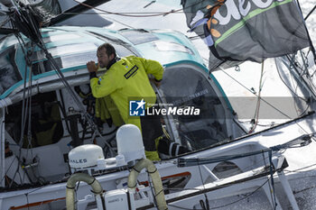 2024-09-27 - Sam Goodchild on Imoca Vulnerable - For the Planet during a training session prior the Vendée Globe 2024 on September 27, 2024, off Groix in France - SAILING - VENDEE GLOBE 2024 - SAM GOODCHILD - IMOCA VULNERABLE - HELICOPTER IMAGES - SAILING - OTHER SPORTS