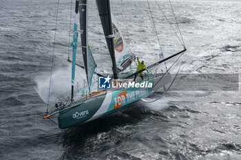 2024-09-27 - Sam Goodchild on Imoca Vulnerable - For the Planet during a training session prior the Vendée Globe 2024 on September 27, 2024, off Groix in France - SAILING - VENDEE GLOBE 2024 - SAM GOODCHILD - IMOCA VULNERABLE - HELICOPTER IMAGES - SAILING - OTHER SPORTS