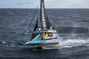 2024-09-27 - Sam Goodchild on Imoca Vulnerable - For the Planet during a training session prior the Vendée Globe 2024 on September 27, 2024, off Groix in France - SAILING - VENDEE GLOBE 2024 - SAM GOODCHILD - IMOCA VULNERABLE - HELICOPTER IMAGES - SAILING - OTHER SPORTS