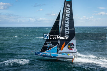 2024-09-27 - Skipper Thomas Ruyant, Imoca VULNERABLE during a training session prior the Vendée Globe 2024 on September 27, 2024, off Groix in France - SAILING - VENDEE GLOBE 2024 - THOMAS RUYANT - IMOCA VULNERABLE - HELICOPTER IMAGES - SAILING - OTHER SPORTS