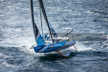 2024-09-27 - Skipper Thomas Ruyant, Imoca VULNERABLE during a training session prior the Vendée Globe 2024 on September 27, 2024, off Groix in France - SAILING - VENDEE GLOBE 2024 - THOMAS RUYANT - IMOCA VULNERABLE - HELICOPTER IMAGES - SAILING - OTHER SPORTS