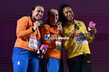 2024-06-07 - Jorinde VAN KLINKEN, Jessica SCHILDER and Yemisi OGUNLEYE during the Medal Ceremony Discus Throw Men European Athletics Championships 2024 at Olympic Stadium, on June 7, 2024 in Rome, Italy. - EUROPEAN ATHLETICS CHAMPIONSHIPS - INTERNATIONALS - ATHLETICS