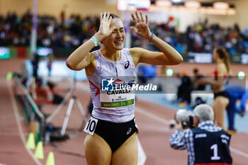 2024-02-23 - LUDOVICA CAVALLI (ITA) reacts after winning the 1500m Women Final during the World Athletics Indoor Tour Gold Madrid 24 on February 23, 2024 at Polideportivo Gallur in Madrid, Spain - ATHLETICS - WORLD INDOOR TOUR GOLD - MADRID 2024 - INTERNATIONALS - ATHLETICS