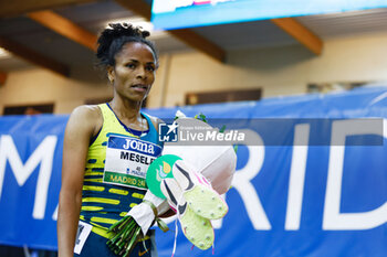 2024-02-23 - WORKNESH MESELE (ETH) reacts after winning the 800m Women during the World Athletics Indoor Tour Gold Madrid 24 on February 23, 2024 at Polideportivo Gallur in Madrid, Spain - ATHLETICS - WORLD INDOOR TOUR GOLD - MADRID 2024 - INTERNATIONALS - ATHLETICS