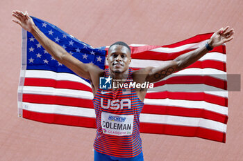 01/03/2024 - Christian Coleman (USA) celebrates winning gold in the Men’s 60m during the 2024 World Athletics Indoor Championships on 1 March 2024 at Commonwealth Arena in Glasgow, Scotland - ATHLETICS - WORLD ATHLETICS INDOOR CHAMPIONSHIPS 2024 - INTERNAZIONALI - ATLETICA
