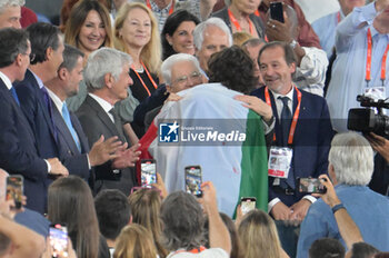 11/06/2024 - Gianmarco Tamberi of Italy greets Italian President Sergio Mattarella after winning the gold medal in the men's high jump at the European Athletics Championships Rome 2024 at the Olympic Stadium in Rome, June 11, 2024. - EUROPEAN ATHLETICS CHAMPIONSHIPS - INTERNAZIONALI - ATLETICA