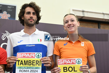 06/06/2024 - Gianmarco Tamberi and Femke Bol during Official Press Conference of European Athletics Championships 2024 at CONI Honour Hall, on June 6, 2024 in Rome, Italy. - EUROPEAN CHAMPIONSHIPS - PRESS CONFERENCE - INTERNAZIONALI - ATLETICA