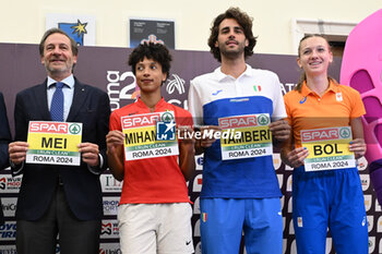 06/06/2024 - Stefano Mei, Malaika Mihambo, Gianmarco Tamberi and Femke Bol during Official Press Conference of European Athletics Championships 2024 at CONI Honour Hall, on June 6, 2024 in Rome, Italy. - EUROPEAN CHAMPIONSHIPS - PRESS CONFERENCE - INTERNAZIONALI - ATLETICA