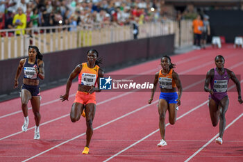 2024-07-12 - 100M WOMEN: HOBBS Zoe (NZL) 6° classified - ALFRED Julien (LCA) the winner - TA LOU-SMITH Marie-Josee (CIV) 5° classified - ASHER-SMITH Dina (GBR) 3° classified - DIAMOND LEAGUE - HERCULIS MEETING INTERNATIONAL D'ATHLETISME - INTERNATIONALS - ATHLETICS