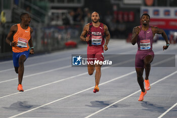 2024-08-30 - Letsile TEBOGO (BOT) Lamont Marcell JACOBS (ITA) and Fred KERLEY (USA) compete in 100m Men during the Diamond League Athletics 30th August 2024 at the Olimpic Stadium in Rome - GOLDEN GALA PIETRO MENNEA - INTERNATIONALS - ATHLETICS