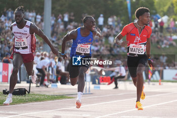 2024-06-28 - Méba-Mickaël Zézé, Dylan Vermont, Pablo Matéo, Men's 100 M during the French Athletics Championships 2024 on June 28, 2024 at Stade du Lac de Maine in Angers, France - ATHLETICS - FRENCH CHAMPIONSHIPS 2024 - INTERNATIONALS - ATHLETICS