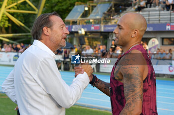 14/07/2024 - Marcel Jacobs (ITA) together with Fidal President Stefano Mei during testing ahead of the Paris 2024 Olympics on the track of the 