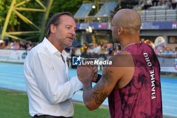 14/07/2024 - Marcel Jacobs (ITA) together with Fidal President Stefano Mei during testing ahead of the Paris 2024 Olympics on the track of the 