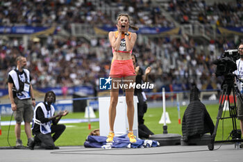 2024-07-07 - Yaroslava Mahuchikh after breaking the world record in the high jump during the Meeting de Paris Wanda Diamond League 2024 athletics event on July 7, 2024 at Charlety stadium in Paris, France. Photo Victor Joly / DPPI - ATHLETICS - DIAMOND LEAGUE 2024 - PARIS - INTERNATIONALS - ATHLETICS