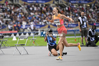 2024-07-07 - Yaroslava Mahuchikh after breaking the world record in the high jump during the Meeting de Paris Wanda Diamond League 2024 athletics event on July 7, 2024 at Charlety stadium in Paris, France. Photo Victor Joly / DPPI - ATHLETICS - DIAMOND LEAGUE 2024 - PARIS - INTERNATIONALS - ATHLETICS