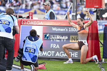 2024-07-07 - Agathe Guillemot breaking the French 1500m record during the Meeting de Paris Wanda Diamond League 2024 athletics event on July 7, 2024 at Charlety stadium in Paris, France. Photo Victor Joly / DPPI - ATHLETICS - DIAMOND LEAGUE 2024 - PARIS - INTERNATIONALS - ATHLETICS