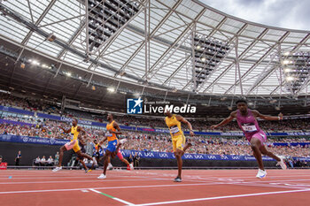 2024-07-20 - Noah Lyles, wins 100m Men, during the Wanda Diamond League 2024, athletics meet on 20 July 2024 at the London Stadium in London, England - ATHLETICS - DIAMOND LEAGUE 2024 - LONDON - INTERNATIONALS - ATHLETICS