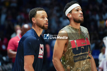 2024-07-20 - Stephen Curry of Team Usa warms up during the International Friendly basketball match between USA and South Sudan on 20 July 2024 at O2 Arena in London, England - BASKETBALL - FRIENDLY GAME - USA V SOUTH SUDAN - FRIENDLY MATCH - BASKETBALL