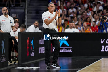 2024-07-23 - Sergio Scariolo, head coach of Spain, seen during the Basketball International Friendly match between Spain and Puerto Rico at WiZink Center on July 23, 2024 in Madrid, Spain. - SPAIN VS PUERTO RICO - FRIENDLY MATCH - BASKETBALL