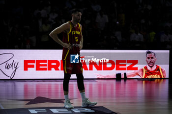 2024-07-23 - Rudy Fernandez (C) of Spain receives a tribute during the Basketball International Friendly match between Spain and Puerto Rico at WiZink Center on July 23, 2024 in Madrid, Spain. - SPAIN VS PUERTO RICO - FRIENDLY MATCH - BASKETBALL