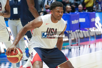 2024-07-22 - Anthony Edwards of Usa warms up during the International Friendly basketball match between USA and Germany on 22 July 2024 at O2 Arena in London, England - BASKETBALL - FRIENDLY GAME - USA V GERMANY - FRIENDLY MATCH - BASKETBALL