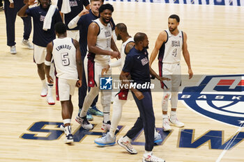 2024-07-22 - Lebron James, Joel Embiid, Kevin Durant, Stephen Curry of Usa during the International Friendly basketball match between USA and Germany on 22 July 2024 at O2 Arena in London, England - BASKETBALL - FRIENDLY GAME - USA V GERMANY - FRIENDLY MATCH - BASKETBALL