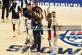 2024-07-22 - Lebron James, Joel Embiid, Kevin Durant, Stephen Curry of Usa during the International Friendly basketball match between USA and Germany on 22 July 2024 at O2 Arena in London, England - BASKETBALL - FRIENDLY GAME - USA V GERMANY - FRIENDLY MATCH - BASKETBALL