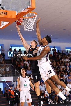 2024-09-04 - Leonardo Candi (Derthona Basket) & Zack LeDay (EA7 Emporio Armani Olimpia Milano - DERTHONA BASKET VS EA7 EMPORIO ARMANI OLIMPIA MILANO - FRIENDLY MATCH - BASKETBALL