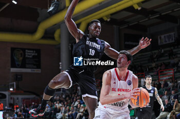 2024-11-13 - #14 Daniel Relvao (SL Benfica) and #19 Biligha Paul Stephan (Bertram Derthona Basket Tortona) - BETRAM DERTHONA VS SL BENFICA - CHAMPIONS LEAGUE - BASKETBALL