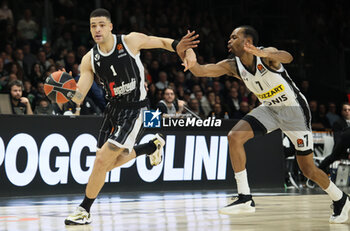 2024-02-02 - Iffe Lundberg (Segafredo Virtus Bologna) (L) in action thwarted by Kevin Punter (Partizan Belgrade) during the Euroleague basketball championship match Segafredo Virtus Bologna Vs. Partizan Mozzart Bet Belgrade. Bologna, February 02, 2024 at Segafredo Arena - VIRTUS SEGAFREDO BOLOGNA VS PARTIZAN MOZZART BET BELGRADE - EUROLEAGUE - BASKETBALL