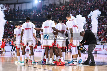 2024-01-04 - Players of AS Monaco during the Euroleague, Round 19, match between Olympiacos Piraeus and AS Monaco at Peace & Friendship Stadium on January 4, 2024, in Piraeus, Greece - OLYMPIACOS PIRAEUS VS AS MONACO - EUROLEAGUE - BASKETBALL
