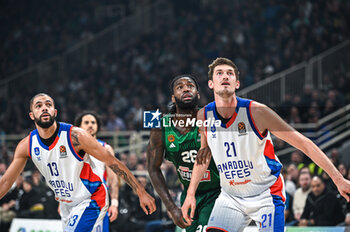 2024-01-09 - 21 Tibor Pleiss of Anadolu Efes Istanbul competing with 26 Mathias Lessort of Panathinaikos AKTOR Athens during the Euroleague, Round 20, match between Panathinaikos AKTOR Athens and Anadolu Efes Istanbul at the OAKA Altion Arena in Athens, Greece, on January 9, 2024 - PANATHINAIKOS AKTOR ATHENS VS ANADOLU EFES - EUROLEAGUE - BASKETBALL