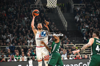 2024-01-11 - 20 Donatas Motiejunas of AS Monaco is playing during the Euroleague, Round 21, match between Panathinaikos AKTOR Athens and AS Monaco at the OAKA Altion Arena in Athens, Greece, on January 11, 2024. - PANATHINAIKOS AKTOR ATHENS VS AS MONACO - EUROLEAGUE - BASKETBALL