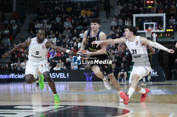 2024-01-12 - Gabriele PROCIDA of Alba Berlin and Noam YAACOV of Lyon and Charles KAHUDI of Lyon during the Turkish Airlines EuroLeague basketball match between LDLC ASVEL Villeurbanne and Alba Berlin on January 12, 2024 at Astroballe in Villeurbanne, France - BASKETBALL - EUROLEAGUE - ASVEL V ALBA BERLIN - EUROLEAGUE - BASKETBALL