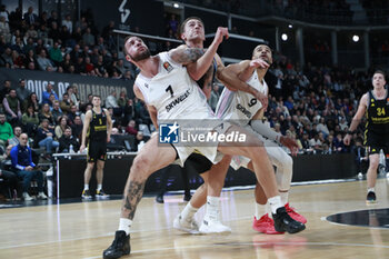 2024-01-12 - Joffrey LAUVERGNE of Lyon and Tim SCHNEIDER of Alba Berlin and Timothe LUWAWU CABARROT of Lyon during the Turkish Airlines EuroLeague basketball match between LDLC ASVEL Villeurbanne and Alba Berlin on January 12, 2024 at Astroballe in Villeurbanne, France - BASKETBALL - EUROLEAGUE - ASVEL V ALBA BERLIN - EUROLEAGUE - BASKETBALL