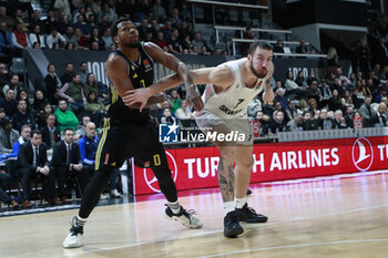 2024-01-12 - Sterling BROWN of Alba Berlin and Joffrey LAUVERGNE of Lyon during the Turkish Airlines EuroLeague basketball match between LDLC ASVEL Villeurbanne and Alba Berlin on January 12, 2024 at Astroballe in Villeurbanne, France - BASKETBALL - EUROLEAGUE - ASVEL V ALBA BERLIN - EUROLEAGUE - BASKETBALL